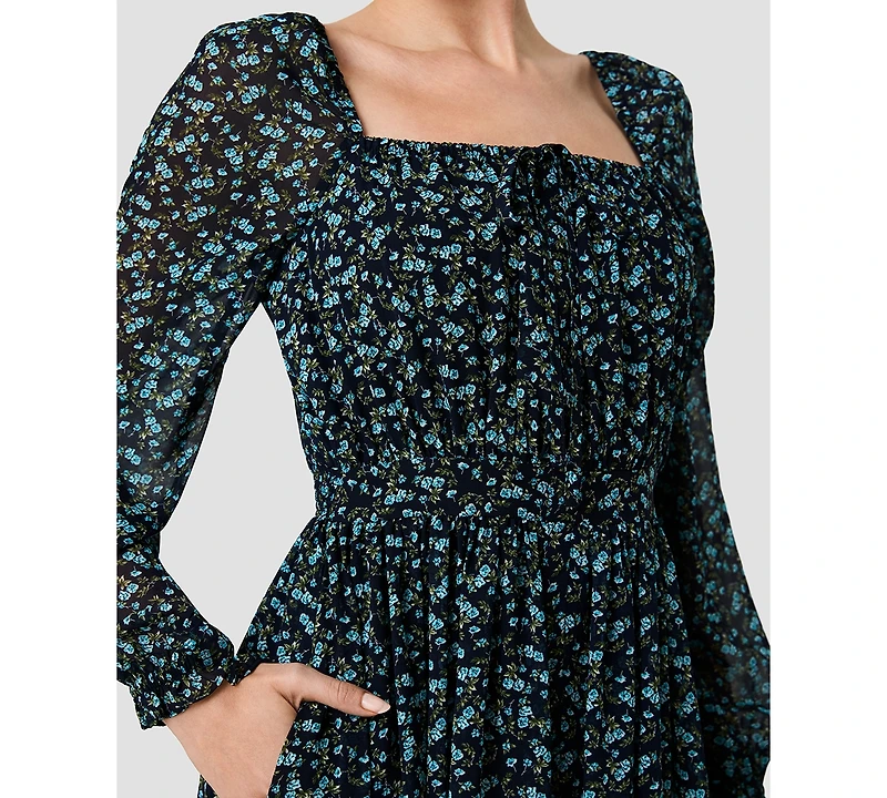 French Connection Women's Marina Square Neck Long-Sleeve Maxi Dress