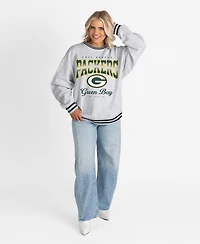 Gameday Couture Women's Ash/Black Green Bay Packers Oversized Gridiron Drive Ringer Stripe Sweatshirt