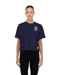 New Era Women's Navy Detroit Tigers Throwback Meshback Pinstripe Boxy T-Shirt