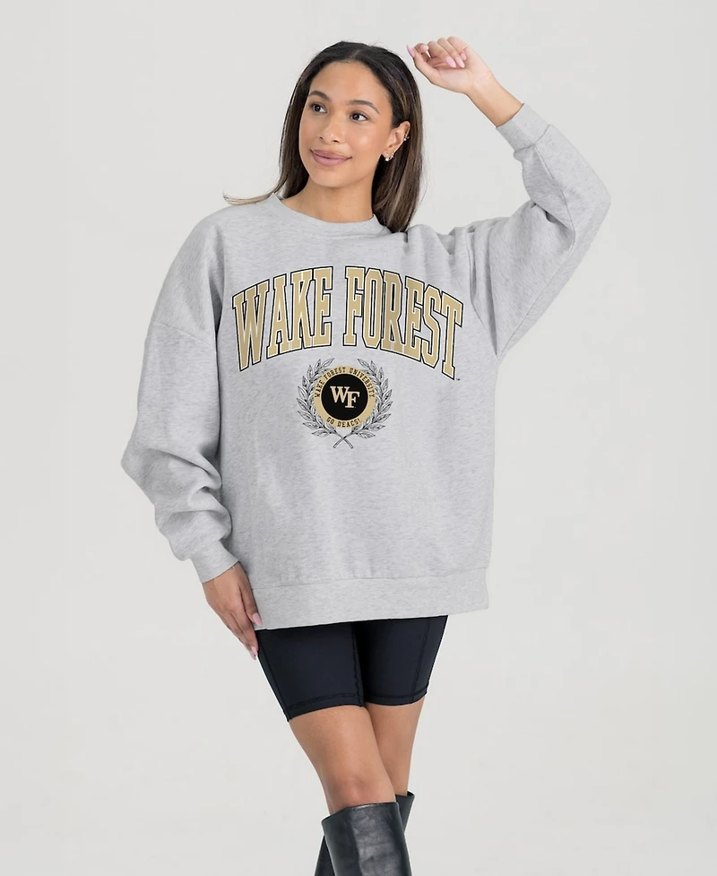 Gameday Couture Women's Ash Wake Forest Demon Deacons Oversized Tradition Refined Premium Fleece Sweatshirt