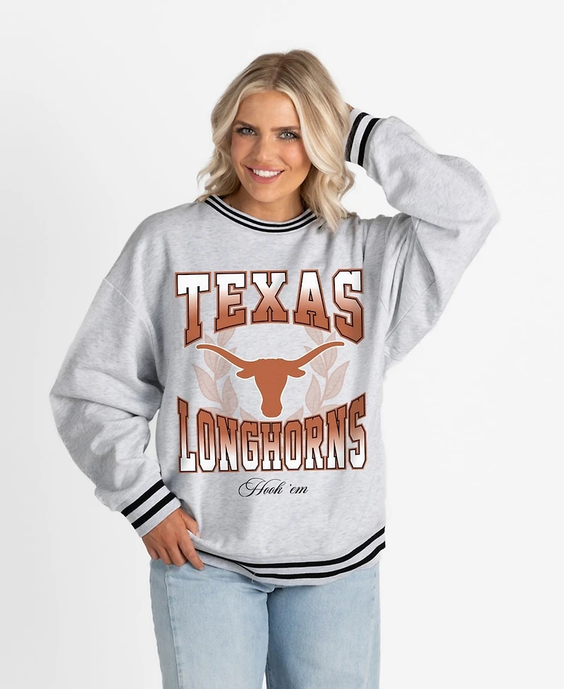 Gameday Couture Women's Ash Texas Longhorns Oversized Fade Route Ringer Stripe Sweatshirt