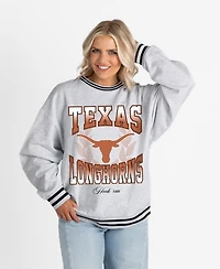 Gameday Couture Women's Ash Texas Longhorns Oversized Fade Route Ringer Stripe Sweatshirt