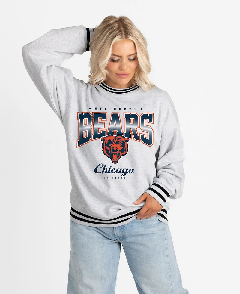 Gameday Couture Women's Ash/Black Chicago Bears Oversized Gridiron Drive Ringer Stripe Sweatshirt