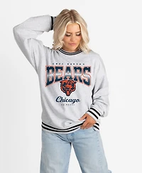 Gameday Couture Women's Ash/Black Chicago Bears Oversized Gridiron Drive Ringer Stripe Sweatshirt