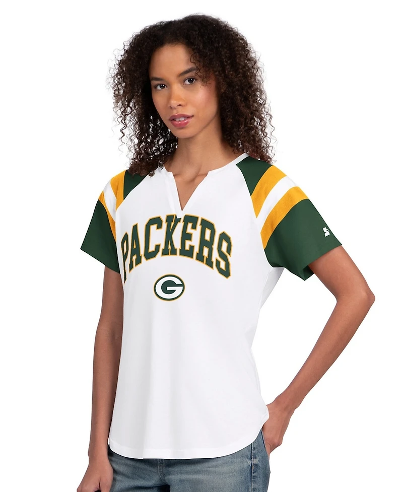 Starter Women's White Green Bay Packers Game On Notch Neck T-Shirt