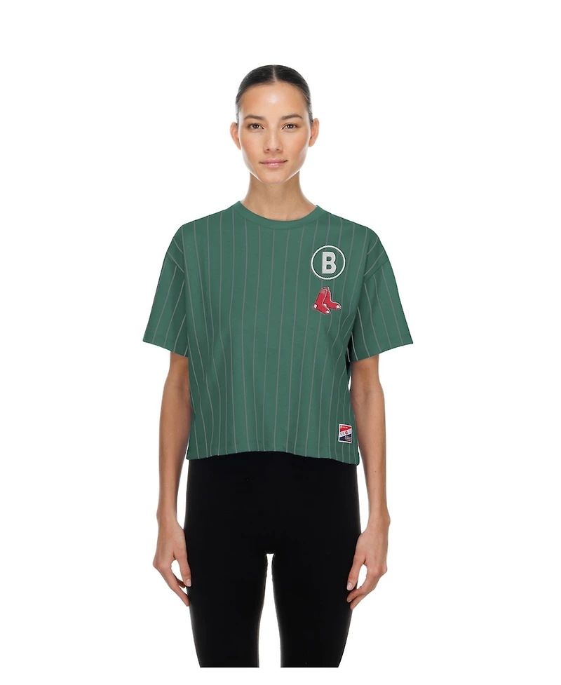 New Era Women's Green Boston Red Sox City Connect Throwback Meshback Pinstripe Boxy T-Shirt