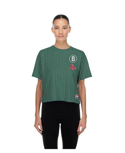New Era Women's Green Boston Red Sox City Connect Throwback Meshback Pinstripe Boxy T-Shirt