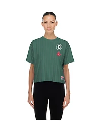 New Era Women's Green Boston Red Sox City Connect Throwback Meshback Pinstripe Boxy T-Shirt