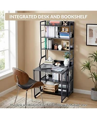 gaomon Industrial Bookshelf with Cabinet - Wooden Display Shelf and Metal Frame, Floorstanding Storage Shelving Unit for Bedroom, Living Room