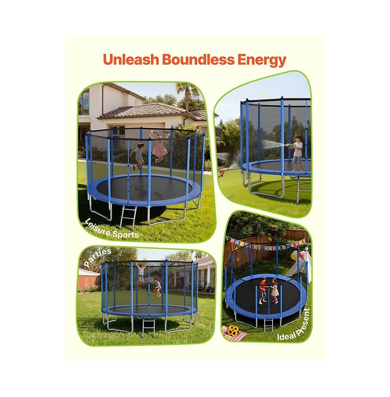 Ruie 15 ft Round Outdoor Trampoline Heavy Duty Astm Approved 470 lb Capacity