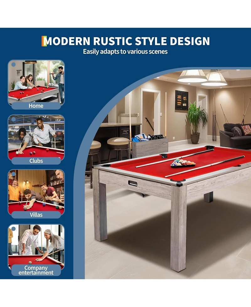 Xo 7FT 3-in-1 Pool Table Dining Combo, Convertible Billiard Table with Table Tennis Top, Multi-Game Table for Family Room