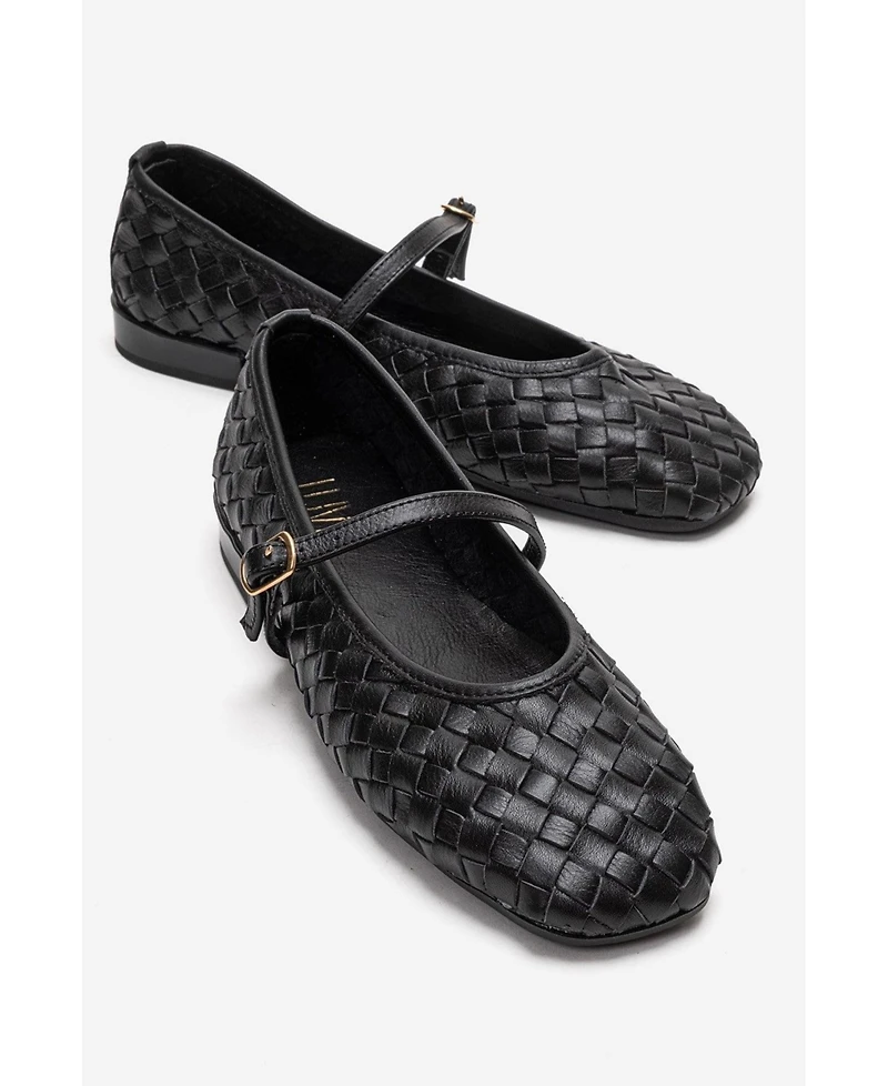 Forever & Always Shoes Women's Yevora Leather Woven Strap Ballet Flat