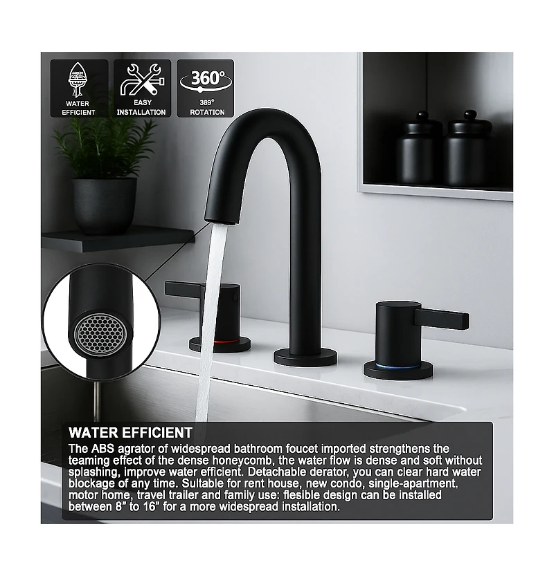 Phying 8-Inch Widespread Lavatory Faucet, 2-Handle 3-Hole with 360degree(s) Spout Vanity and Pop-Up Drain, Brushed Nickel