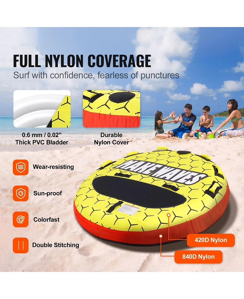 Hikeen Towable Tube for Boating 1 3 Riders Inflatable Boat Tubes and Towables 510 lbs 63 Round Water Sport Towable Tubes for Boats Full Nylon Cover
