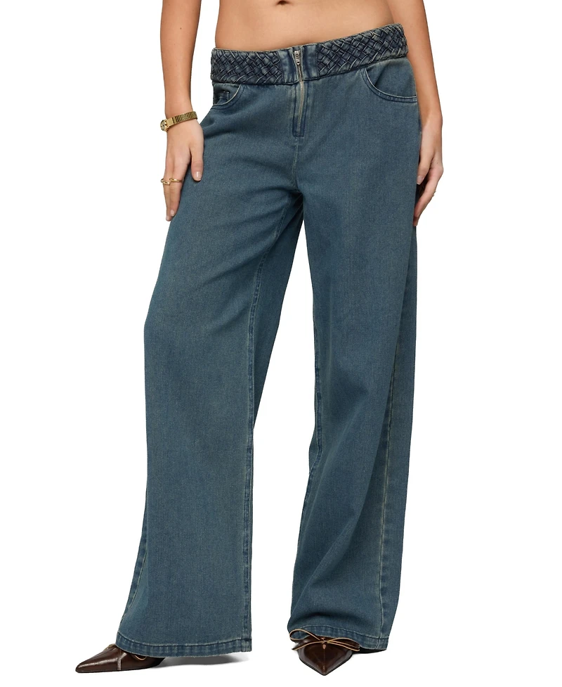 Edikted Women's Braidey Low Rise Baggy Jeans