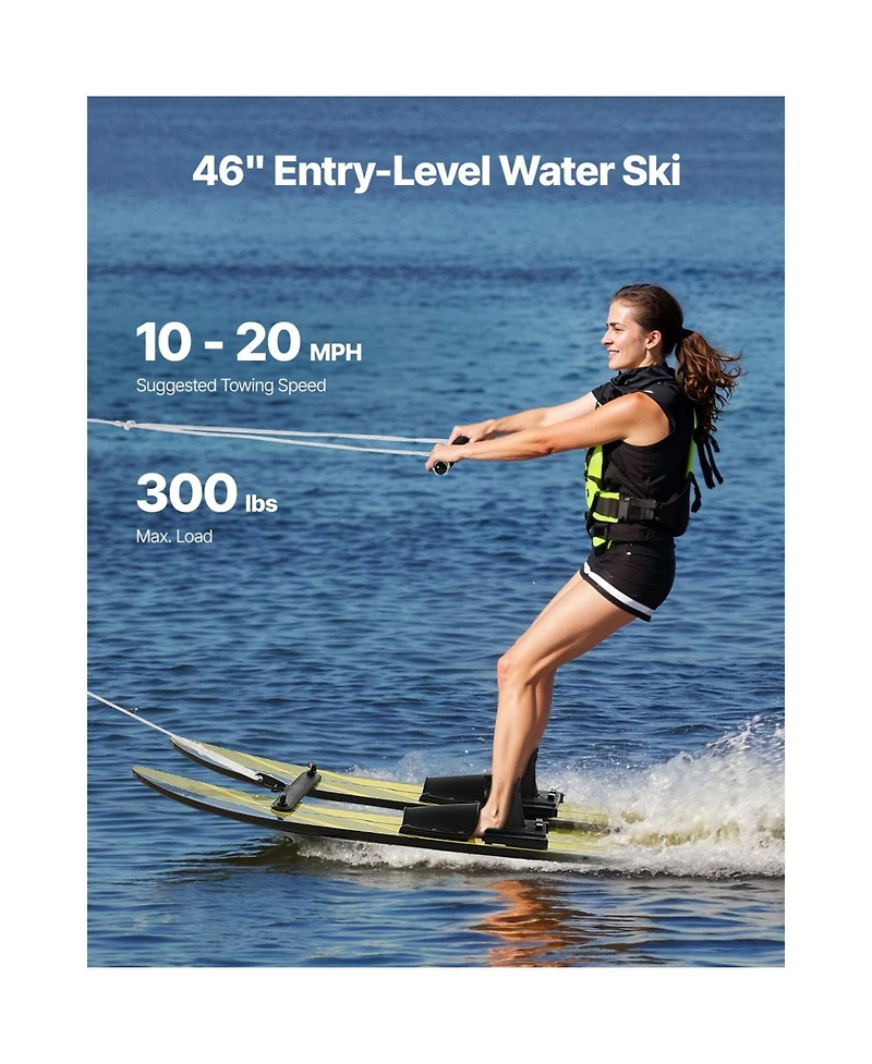 Hikeen Water Skis Kids Water Ski Trainers Adjustable Bindings Double Handle Rope and Removable Stabilizing Bar Training Waterskis