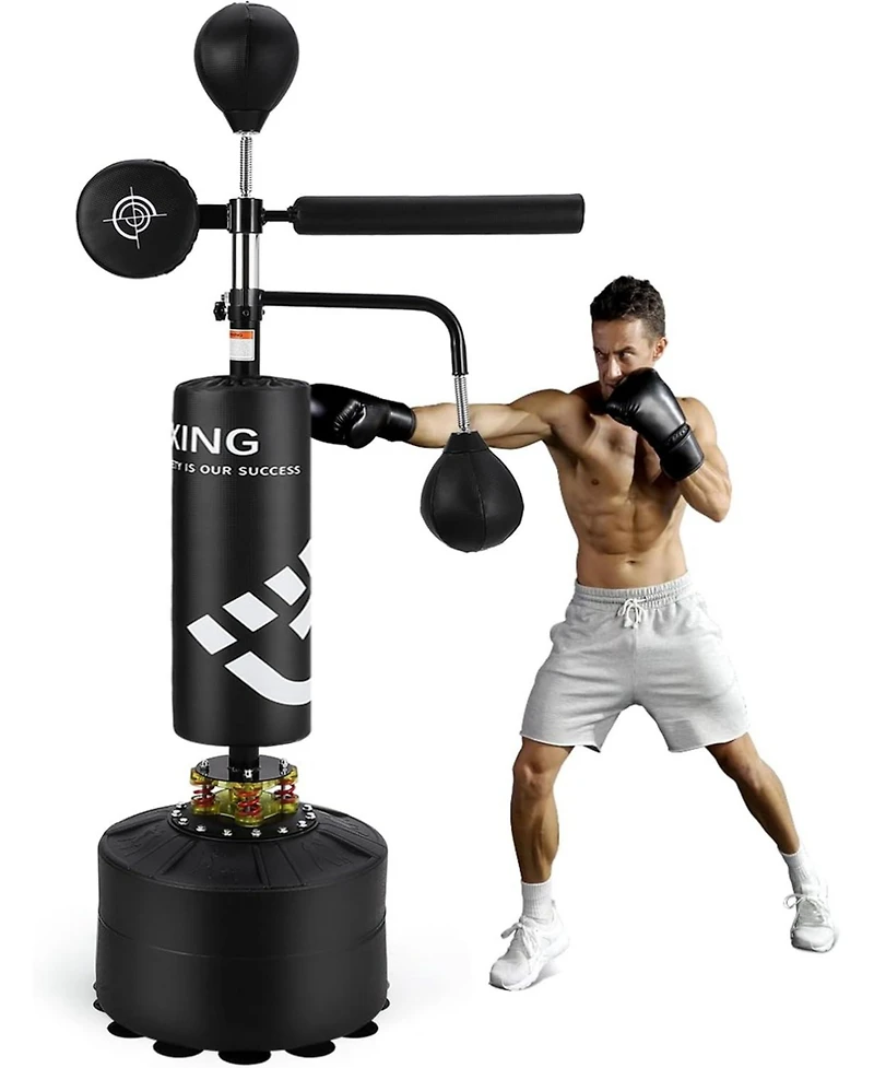 Xo 5-in-1 Punching Bag with Stand, Freestanding Heavy Boxing Bag with Suction Base, Adjustable Training Equipment for Mma Kickboxing Home Gym