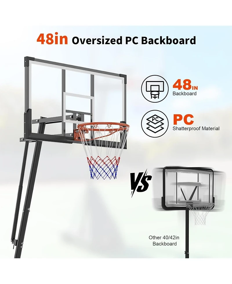 Xo 48" Portable Basketball Hoop, Height Adjustable System with Shatterproof Backboard, Mobile Wheels Base for Backyard Driveway Indoor