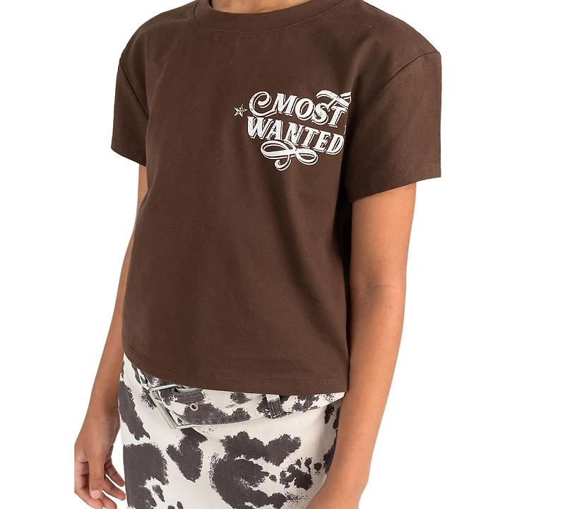 Tween Diva Girls' 7-16 Graphic T-Shirt and Cow Printed Twill Skort, 2-Piece Set