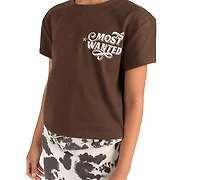 Tween Diva Girls' 7-16 Graphic T-Shirt and Cow Printed Twill Skort, 2-Piece Set