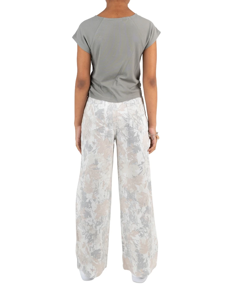 Tween Diva Girls' 7-16 Rib Knit T-Shirt and Printed Twill Pant, 2-Piece Set