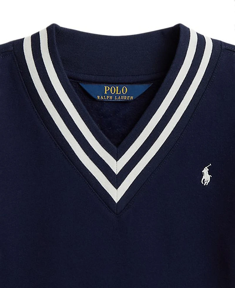 Polo Ralph Lauren Girls' 2T-6X Striped Fleece V-Neck Sweatshirt