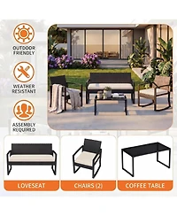 gaomon 4 Piece Pe Rattan Patio Furniture Set Outdoor Rocking Chair Conversation Set with Coffee Table and Soft Cushions All-Weather Wicker
