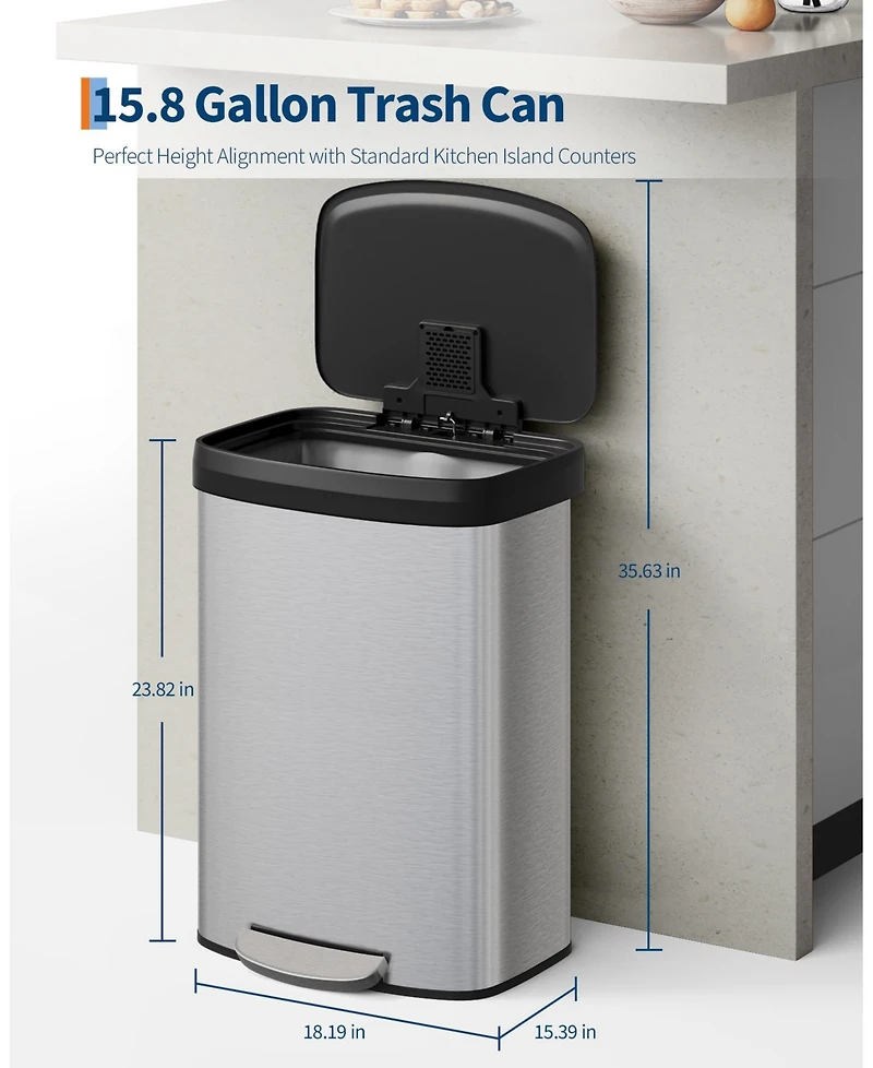 Gaomon Step-on Kitchen Stainless Steel Trash Can, Trash Bin with Soft-Close Lid
