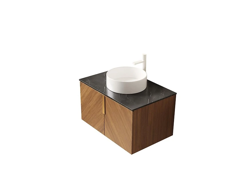 Casainc 30" Wall-Mounted Bathroom Vanity with Ceramic Sink and Sintered Stone Countertop, Double-Door Storage Cabinet
