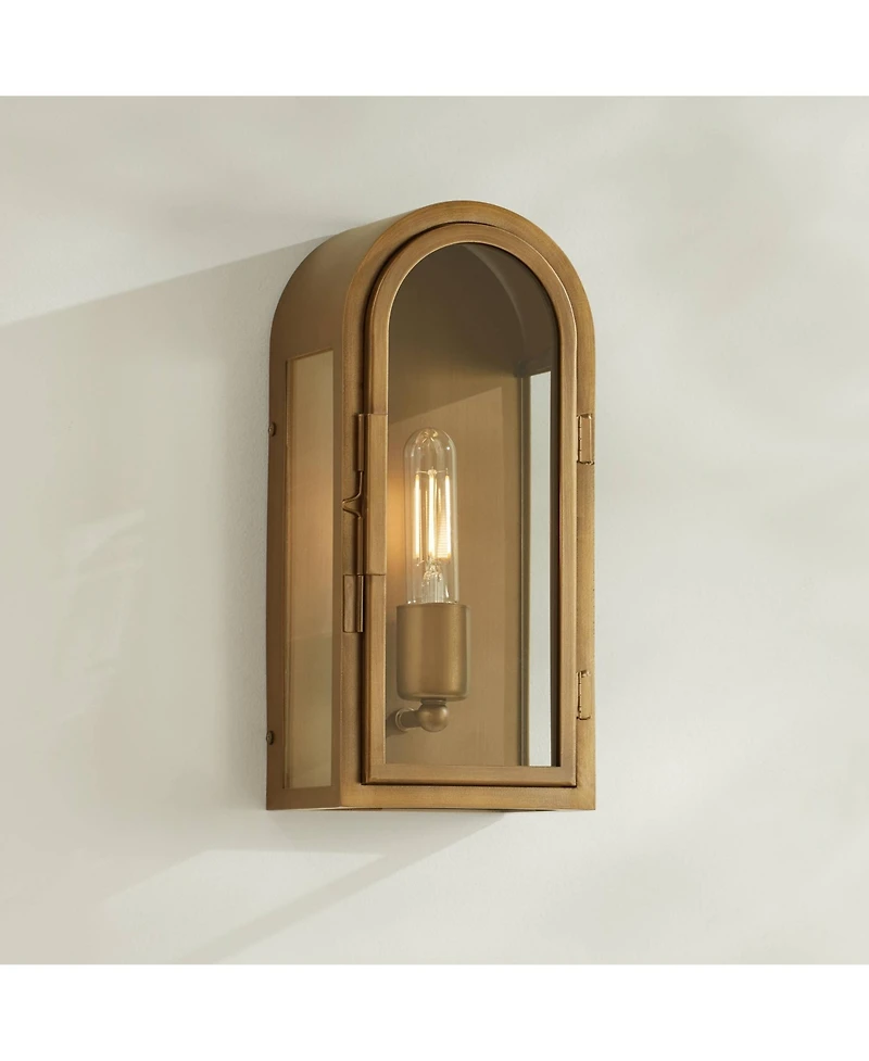 Possini Euro Design Alys 13" High Industrial Outdoor Wall Light Fixture Mount Porch House Set of 2 Gold Aged Brass Finish