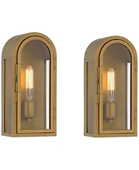 Possini Euro Design Alys 13" High Industrial Outdoor Wall Light Fixture Mount Porch House Set of 2 Gold Aged Brass Finish