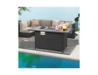 Mondawe 52 Inch Rattan Wicker Propane Fire Pit Table with Rain Cover and Lava Rock