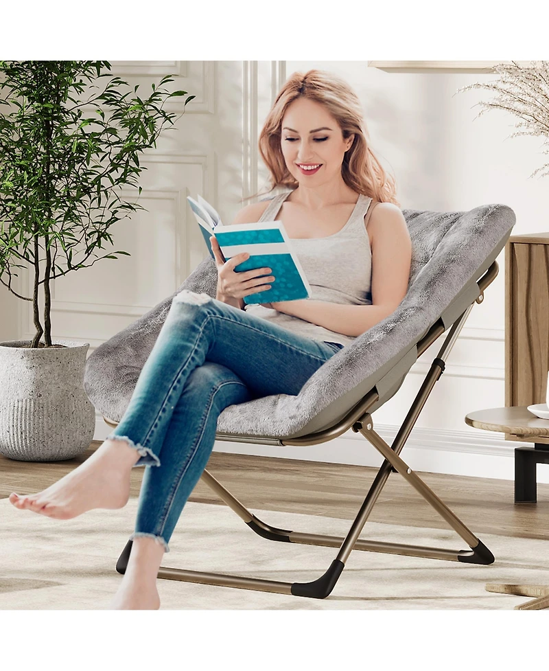 gaomon Comfy Faux Fur Reading Lounge Sofa Chair, Folding Saucer Chair for Adults