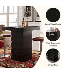 Tribesigns Square Bar Table, 37.4 Inch Hight Modern Bar Height Pub Table with Stacked Block Base, Black High Top Bistro Table