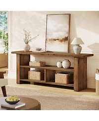 Tribesigns 63" Solid Wood Tv Stand for TVs up to 75 Inch, 3-Tier Farmhouse Wooden Entertainment Center, Low Media Console Television Stands