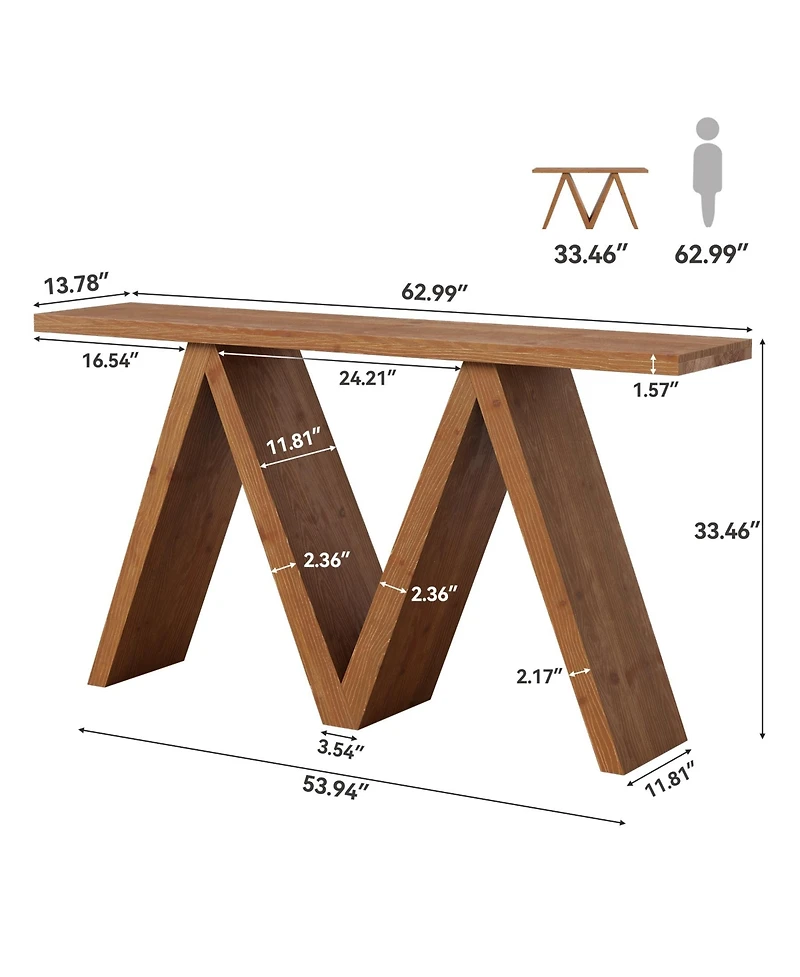 Tribesigns 63" Solid Wood Console Table with M-Shaped Base, Farmhouse Sofa Table for Entryway, Hallway, Living Room, Behind Sofa