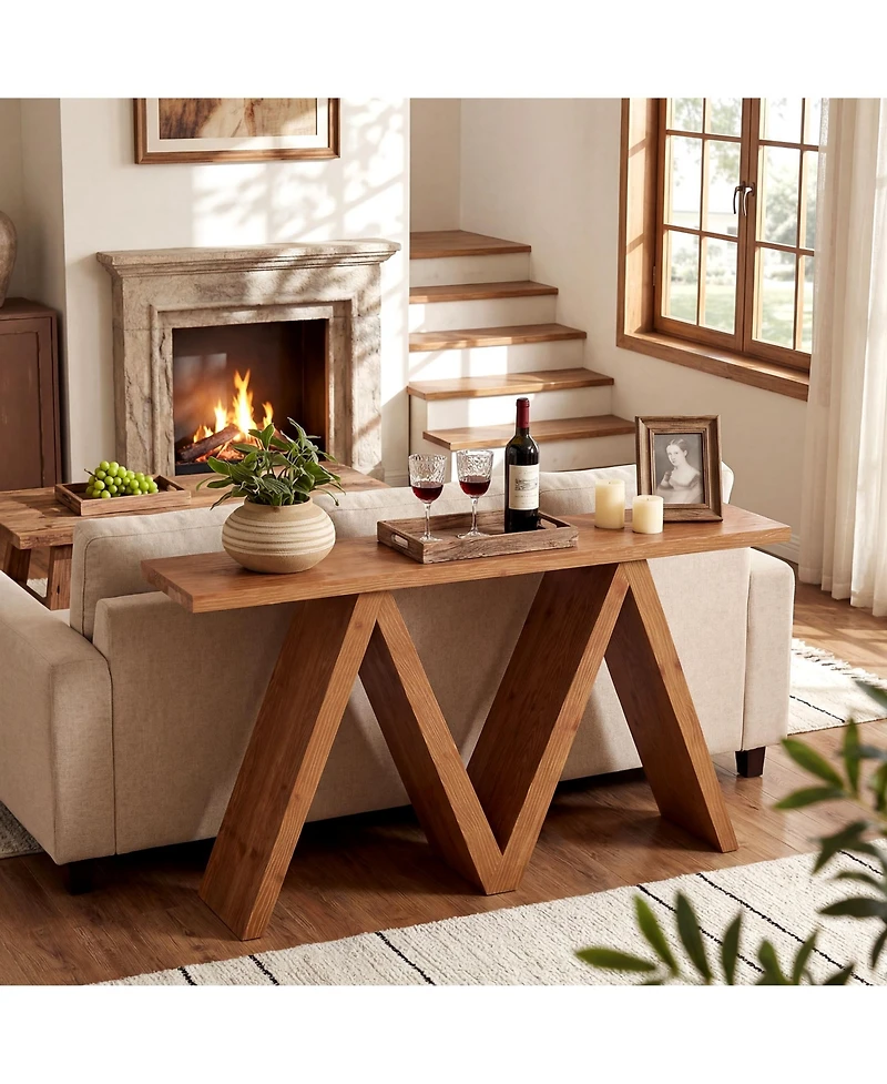 Tribesigns 63" Solid Wood Console Table with M-Shaped Base, Farmhouse Sofa Table for Entryway, Hallway, Living Room, Behind Sofa