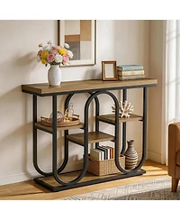 Tribesigns 4-Tier Industrial Console Table, 41.3'' Rustic Entryway Table with Open Shelves and Metal Frame