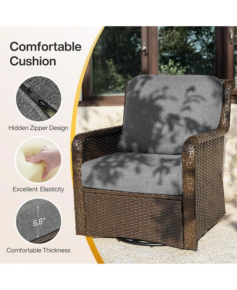 Tribesigns 2-Piece Outdoor Wicker Furniture Set, 1 Swivel Rocker Chair and 1 Glass Side Table, 360degree(s) Swivel Patio Chair with Thick Cushions