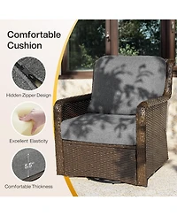 Tribesigns 2-Piece Outdoor Wicker Furniture Set, 1 Swivel Rocker Chair and 1 Glass Side Table, 360degree(s) Swivel Patio Chair with Thick Cushions