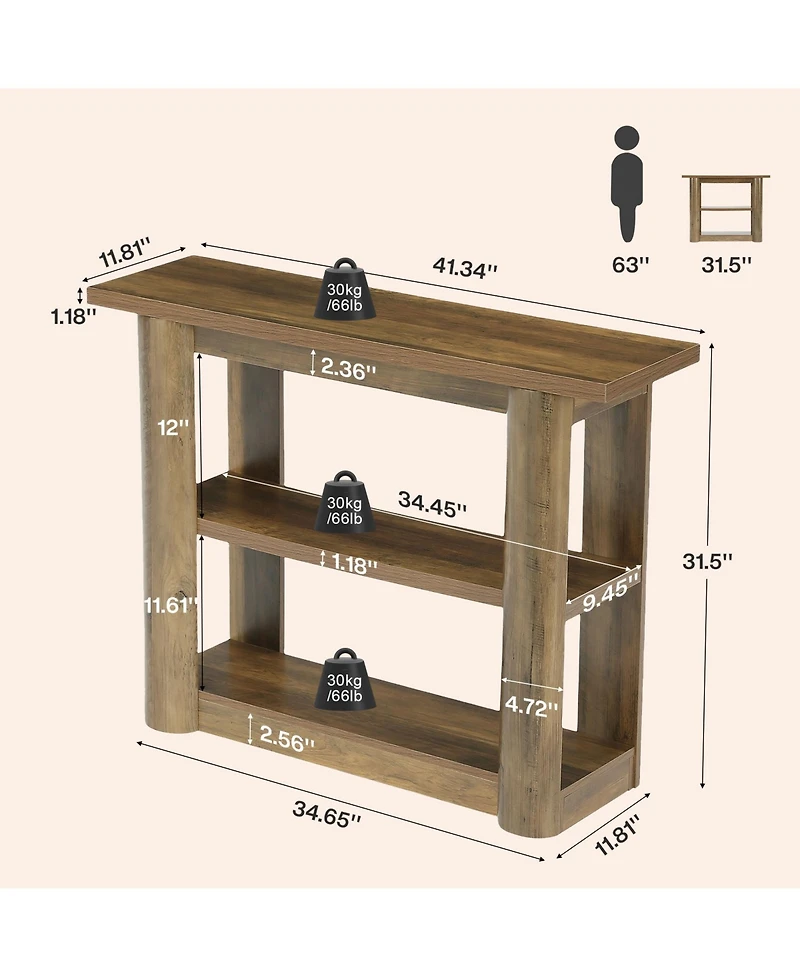Tribesigns 3-Tier Console Table, 42-Inch Farmhouse Small Entryway Table with Shelves for Hallway, Living Room, Foyer, Easy Assembly