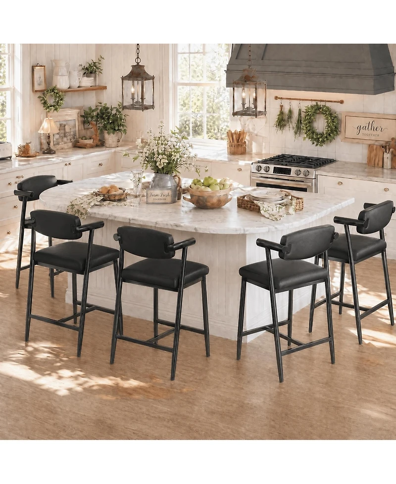 homfan 26-Inch Counter Height Bar Stools with Padded Back and Armrests, Metal Frame and Footrest, Easy Assembly for Kitchen Island and Bar Areas