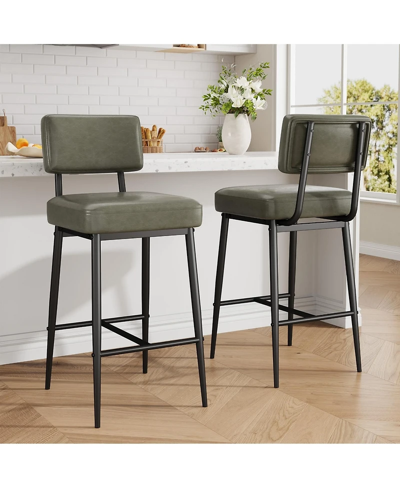 homfan Set of 4 Counter Height Bar Stools, 26 Inch Upholstered Seats with Backrests, Metal Legs, Suitable for Kitchen Island, Home Bar and Dining Room
