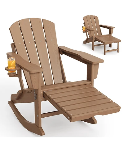 gaomon All-Weather Hdpe Outdoor Folding Adirondack Rocking Chair with Retractable Ottoman for patios, Decks, Gardens