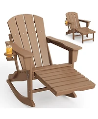 gaomon All-Weather Hdpe Outdoor Folding Adirondack Rocking Chair with Retractable Ottoman for patios, Decks, Gardens