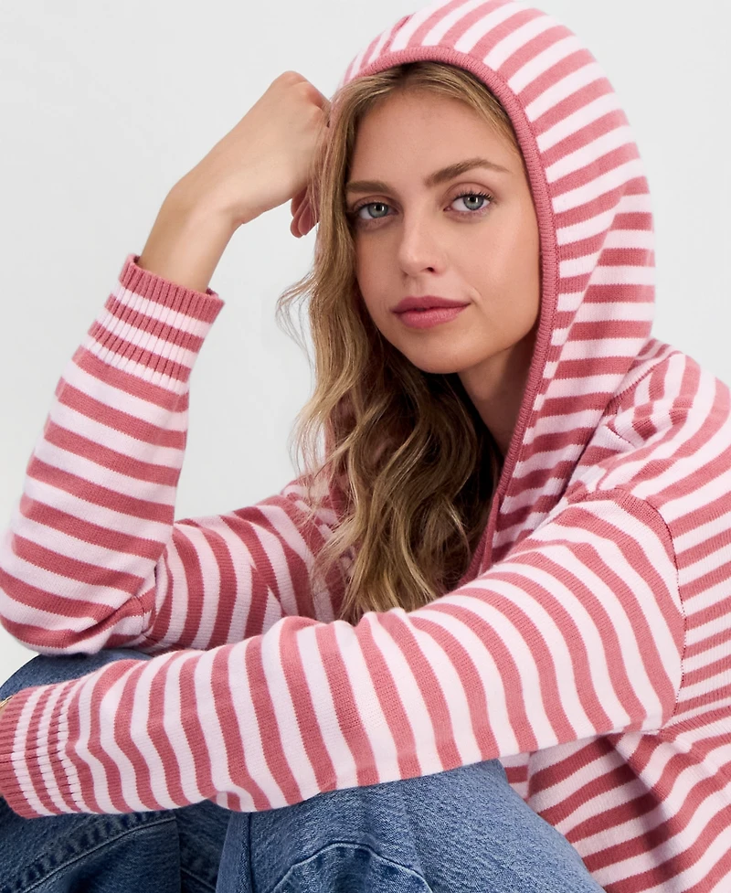 Ultra Flirt Juniors' Striped Full-Zip Hoodie Sweater