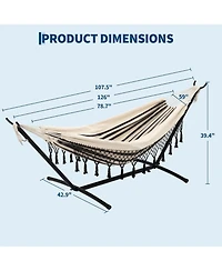 gaomon 450 Lbs Capacity Portable Double Hammock with Stand for Outdoor Patio Backyard Poolside, Stripes