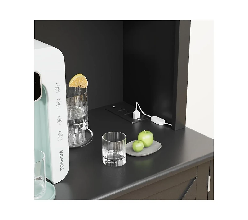 gaomon 72-Inch-Tall Kitchen Hutch Cabinet with Glass Doors, 41-Inch-Wide Freestanding Storage Cabinet with Charging Station and Led Lights