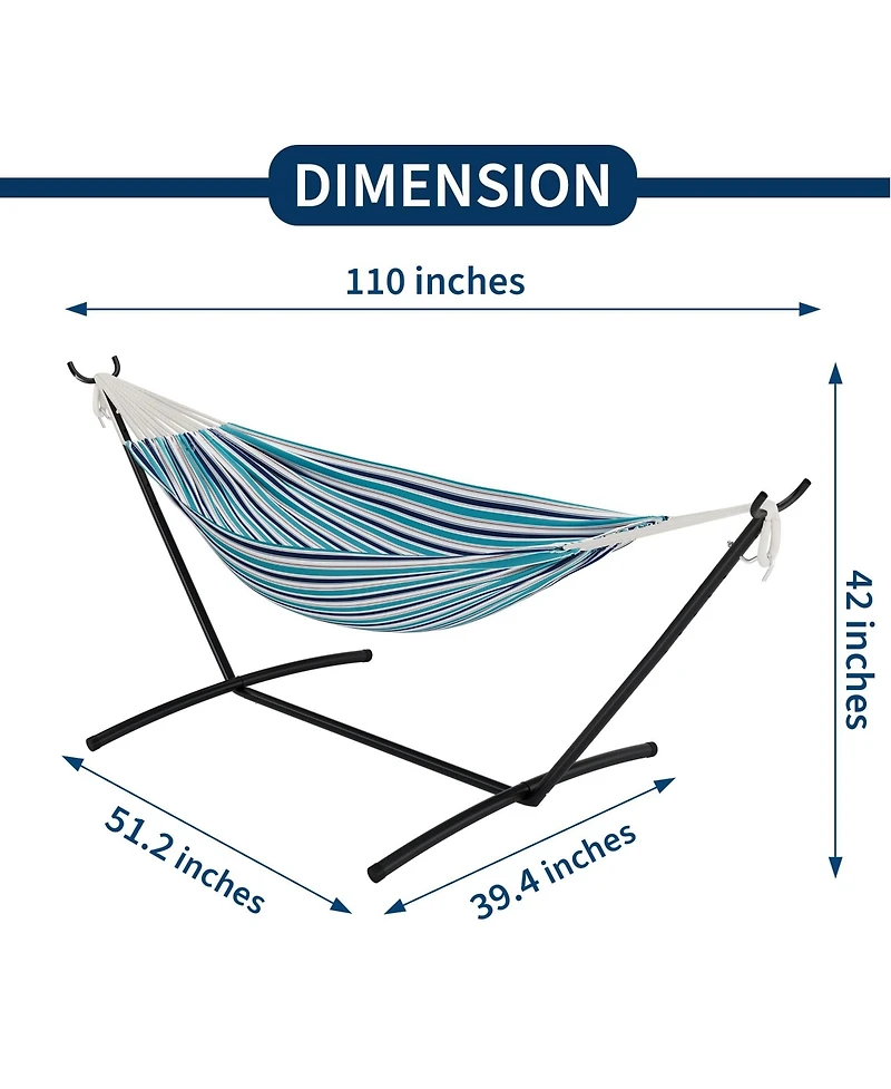 gaomon Double Hammock with Foldable Steel Stand and Carry Bag, Weight Capacity Indoor Outdoor Standing Hammock, Portable Cotton