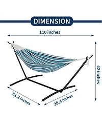 gaomon Double Hammock with Foldable Steel Stand and Carry Bag, Weight Capacity Indoor Outdoor Standing Hammock, Portable Cotton